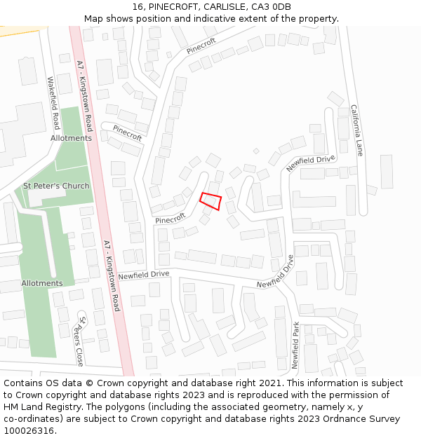16, PINECROFT, CARLISLE, CA3 0DB: Location map and indicative extent of plot