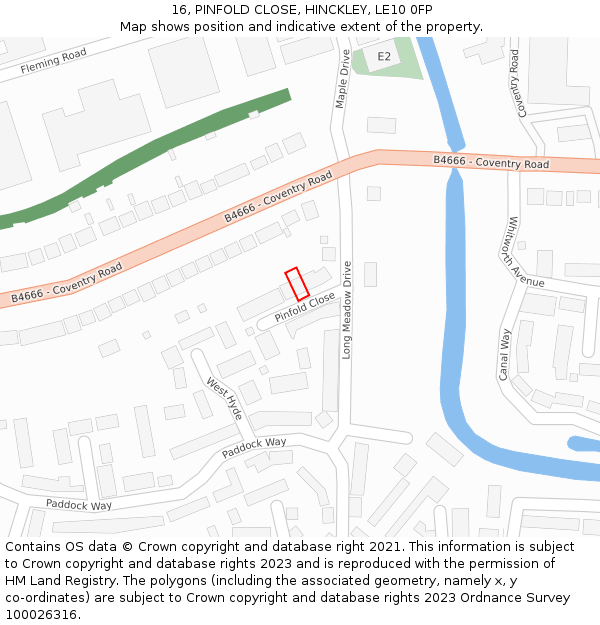 16, PINFOLD CLOSE, HINCKLEY, LE10 0FP: Location map and indicative extent of plot