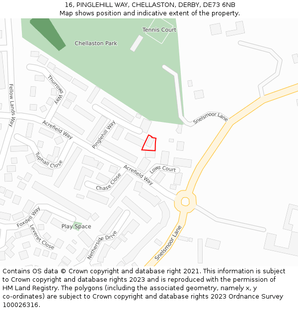 16, PINGLEHILL WAY, CHELLASTON, DERBY, DE73 6NB: Location map and indicative extent of plot