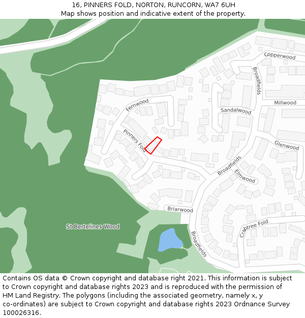 16, PINNERS FOLD, NORTON, RUNCORN, WA7 6UH: Location map and indicative extent of plot