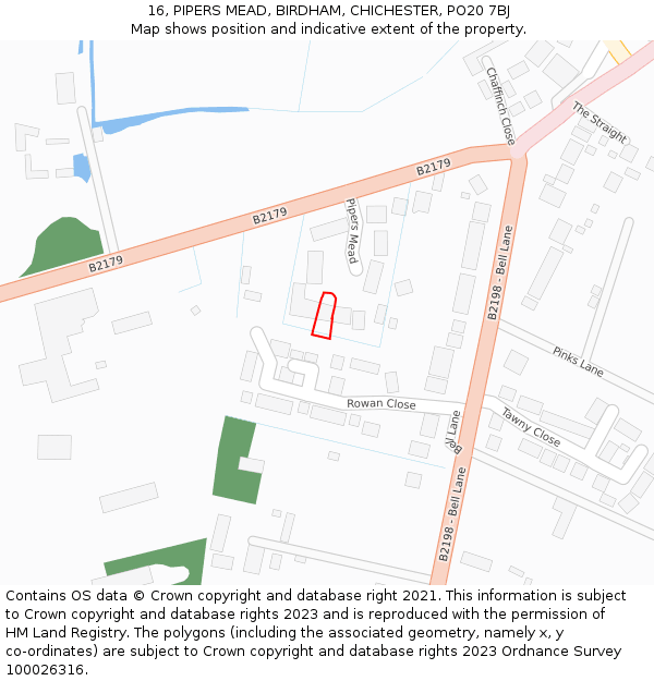 16, PIPERS MEAD, BIRDHAM, CHICHESTER, PO20 7BJ: Location map and indicative extent of plot