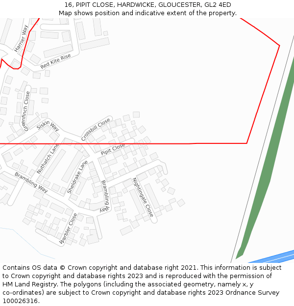 16, PIPIT CLOSE, HARDWICKE, GLOUCESTER, GL2 4ED: Location map and indicative extent of plot