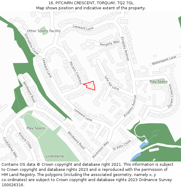 16, PITCAIRN CRESCENT, TORQUAY, TQ2 7GL: Location map and indicative extent of plot