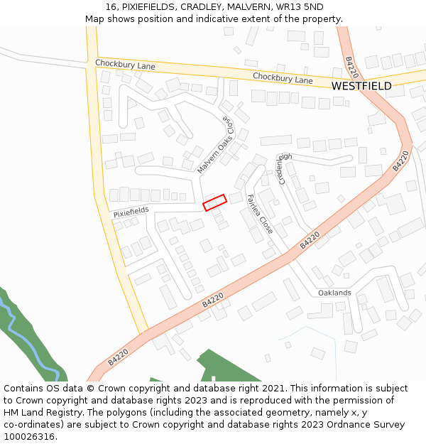 16, PIXIEFIELDS, CRADLEY, MALVERN, WR13 5ND: Location map and indicative extent of plot