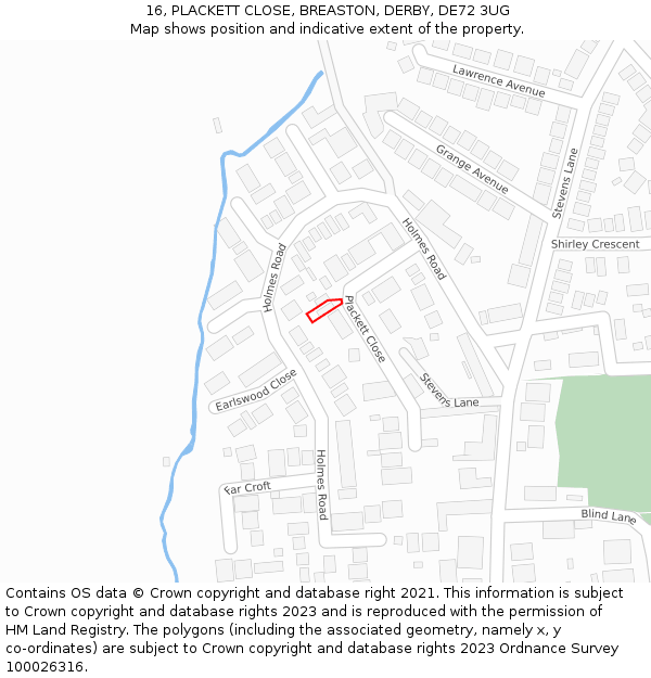 16, PLACKETT CLOSE, BREASTON, DERBY, DE72 3UG: Location map and indicative extent of plot