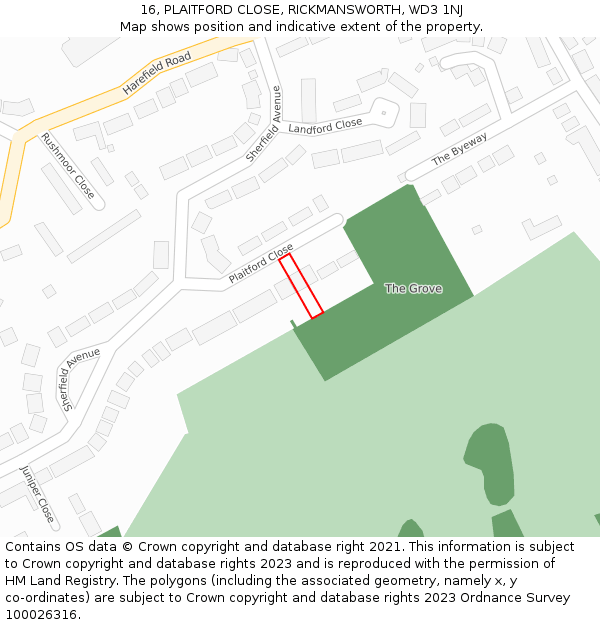 16, PLAITFORD CLOSE, RICKMANSWORTH, WD3 1NJ: Location map and indicative extent of plot