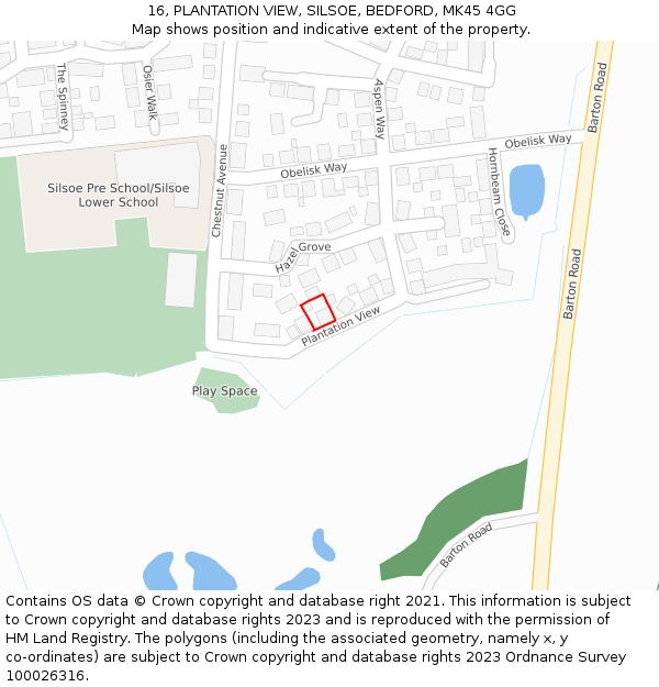 16, PLANTATION VIEW, SILSOE, BEDFORD, MK45 4GG: Location map and indicative extent of plot