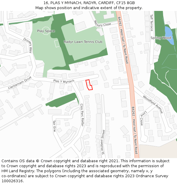 16, PLAS Y MYNACH, RADYR, CARDIFF, CF15 8GB: Location map and indicative extent of plot