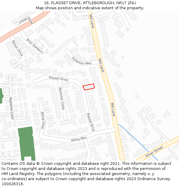 16, PLASSET DRIVE, ATTLEBOROUGH, NR17 2NU: Location map and indicative extent of plot
