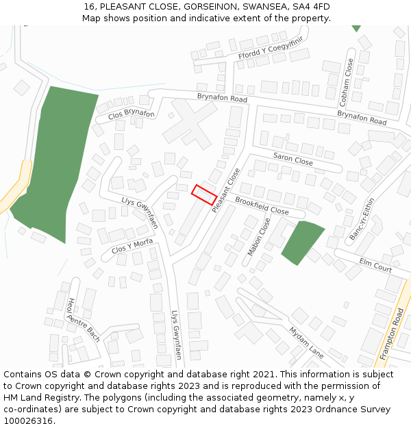 16, PLEASANT CLOSE, GORSEINON, SWANSEA, SA4 4FD: Location map and indicative extent of plot