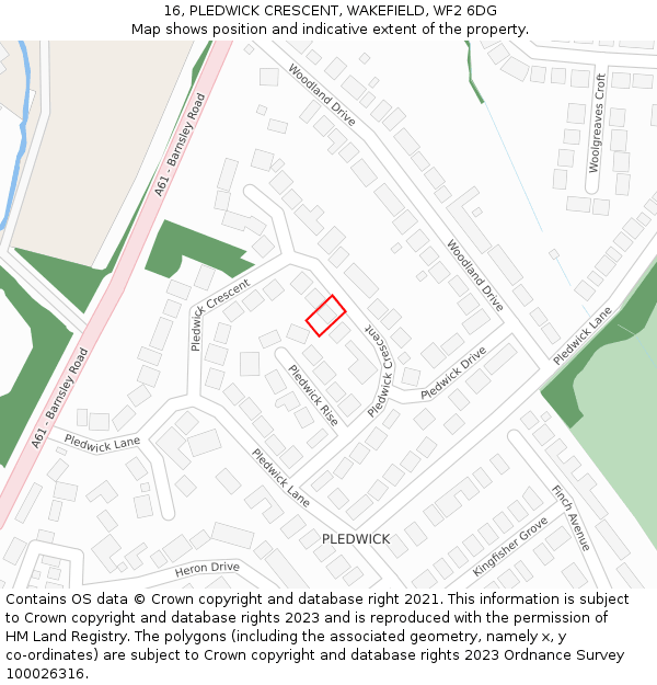 16, PLEDWICK CRESCENT, WAKEFIELD, WF2 6DG: Location map and indicative extent of plot