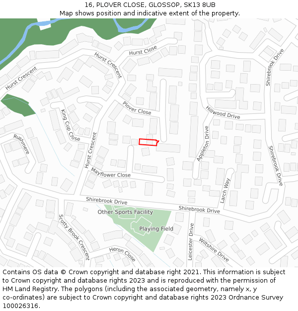 16, PLOVER CLOSE, GLOSSOP, SK13 8UB: Location map and indicative extent of plot