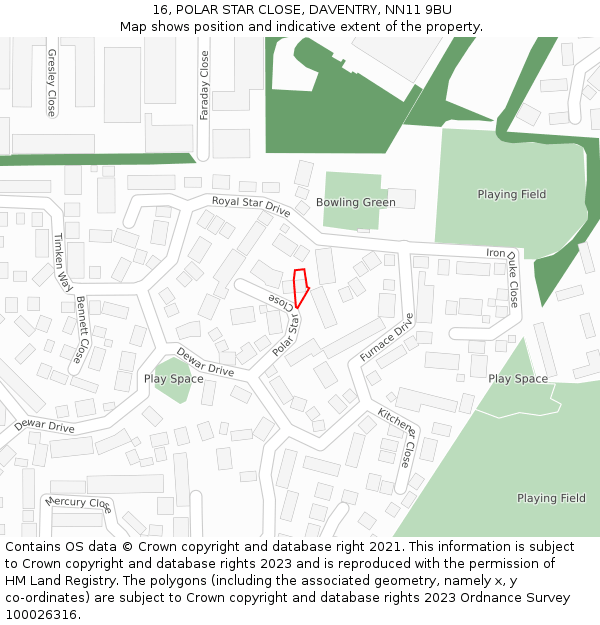16, POLAR STAR CLOSE, DAVENTRY, NN11 9BU: Location map and indicative extent of plot