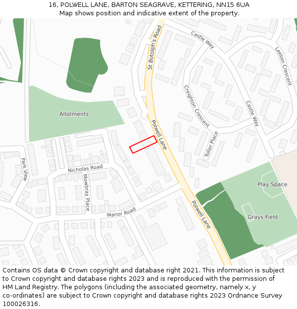 16, POLWELL LANE, BARTON SEAGRAVE, KETTERING, NN15 6UA: Location map and indicative extent of plot