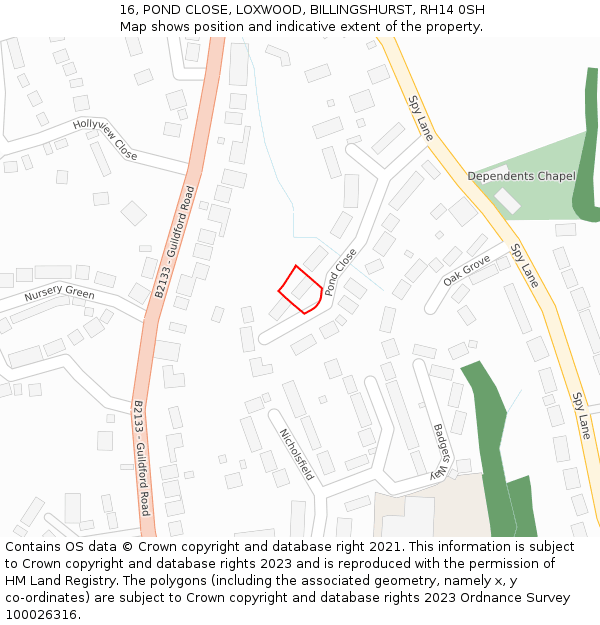 16, POND CLOSE, LOXWOOD, BILLINGSHURST, RH14 0SH: Location map and indicative extent of plot