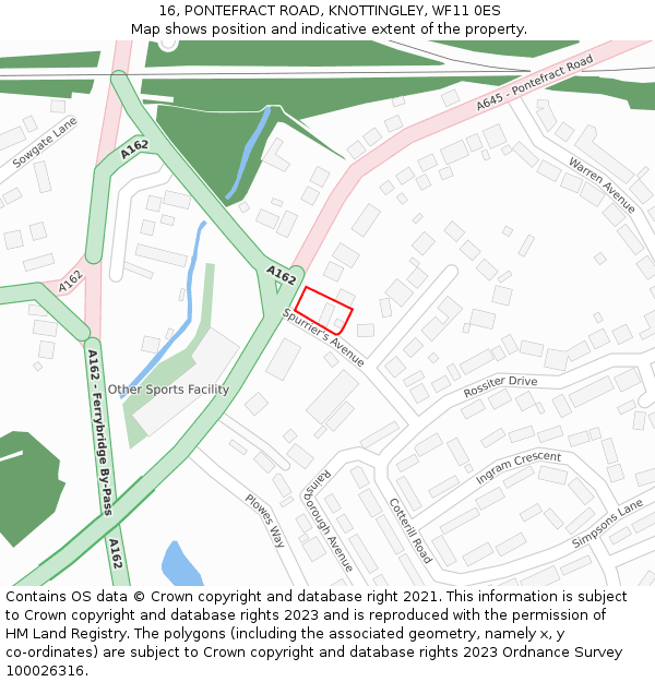 16, PONTEFRACT ROAD, KNOTTINGLEY, WF11 0ES: Location map and indicative extent of plot