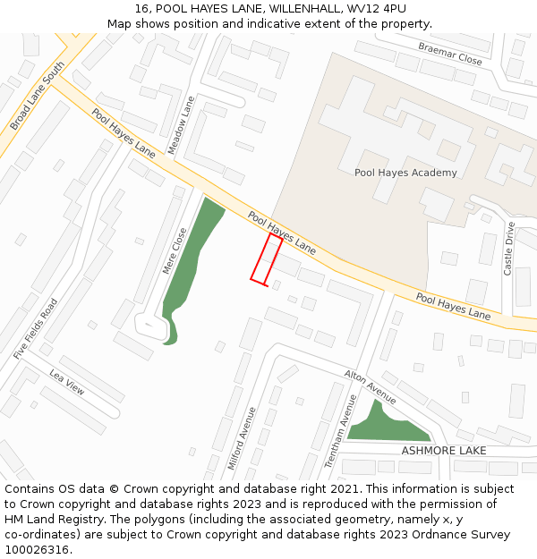 16, POOL HAYES LANE, WILLENHALL, WV12 4PU: Location map and indicative extent of plot