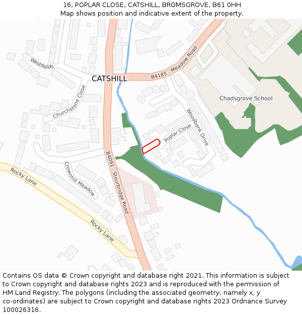 16, POPLAR CLOSE, CATSHILL, BROMSGROVE, B61 0HH: Location map and indicative extent of plot