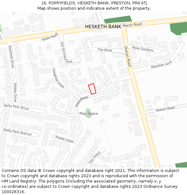 16, POPPYFIELDS, HESKETH BANK, PRESTON, PR4 6TJ: Location map and indicative extent of plot