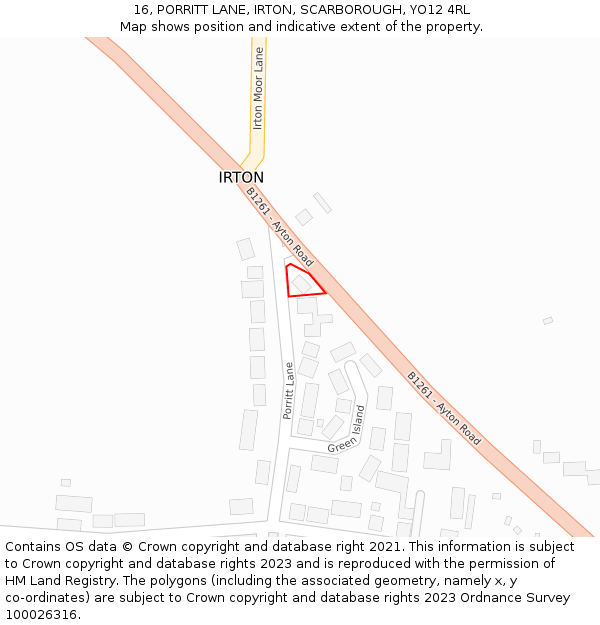16, PORRITT LANE, IRTON, SCARBOROUGH, YO12 4RL: Location map and indicative extent of plot