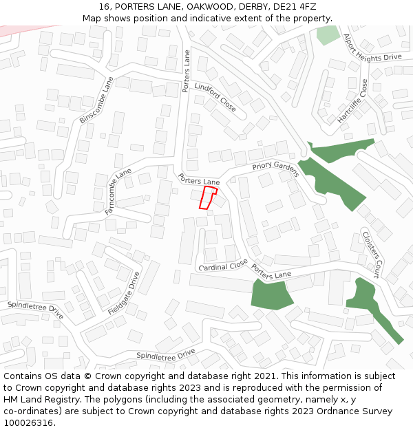 16, PORTERS LANE, OAKWOOD, DERBY, DE21 4FZ: Location map and indicative extent of plot