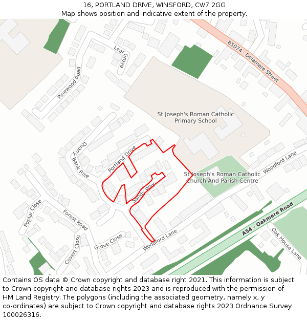 16, PORTLAND DRIVE, WINSFORD, CW7 2GG: Location map and indicative extent of plot