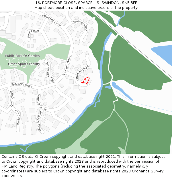 16, PORTMORE CLOSE, SPARCELLS, SWINDON, SN5 5FB: Location map and indicative extent of plot