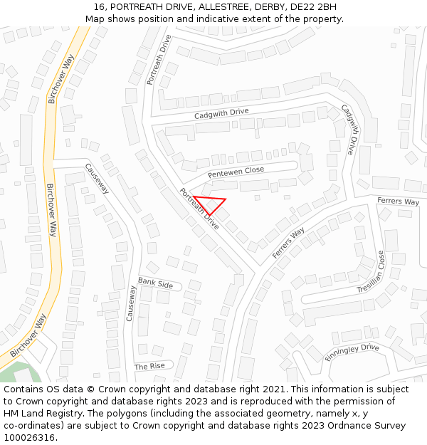 16, PORTREATH DRIVE, ALLESTREE, DERBY, DE22 2BH: Location map and indicative extent of plot