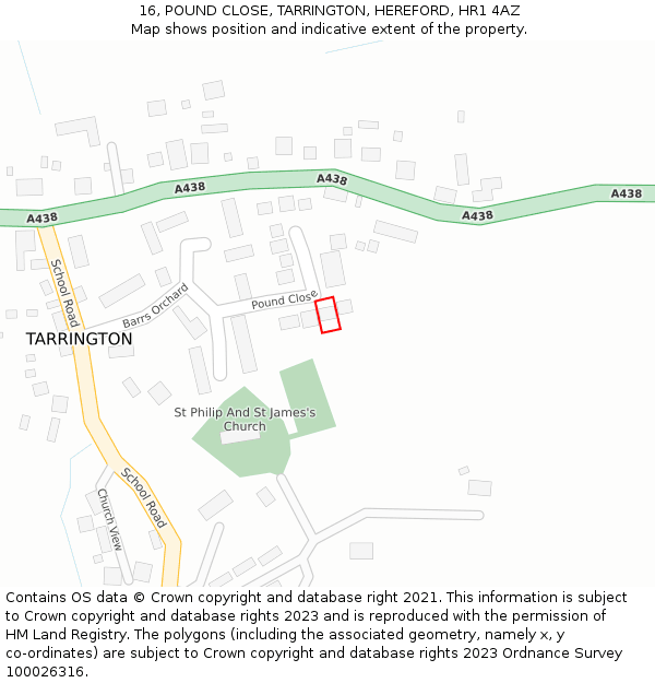 16, POUND CLOSE, TARRINGTON, HEREFORD, HR1 4AZ: Location map and indicative extent of plot