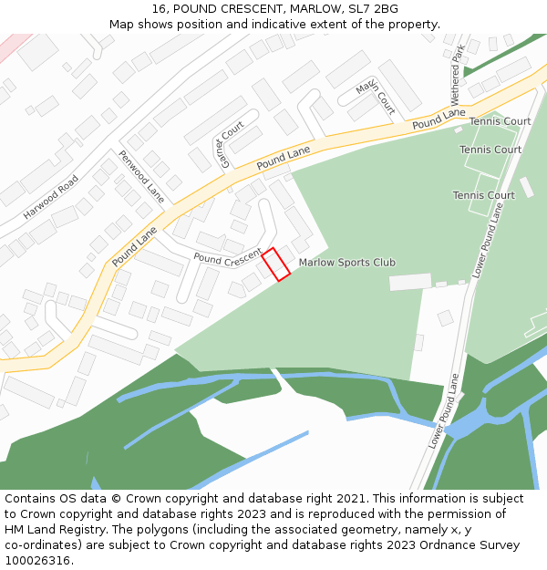 16, POUND CRESCENT, MARLOW, SL7 2BG: Location map and indicative extent of plot