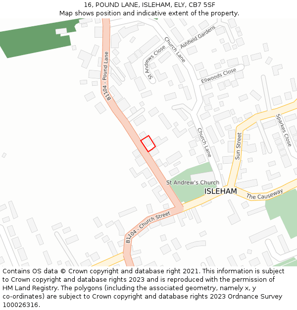 16, POUND LANE, ISLEHAM, ELY, CB7 5SF: Location map and indicative extent of plot