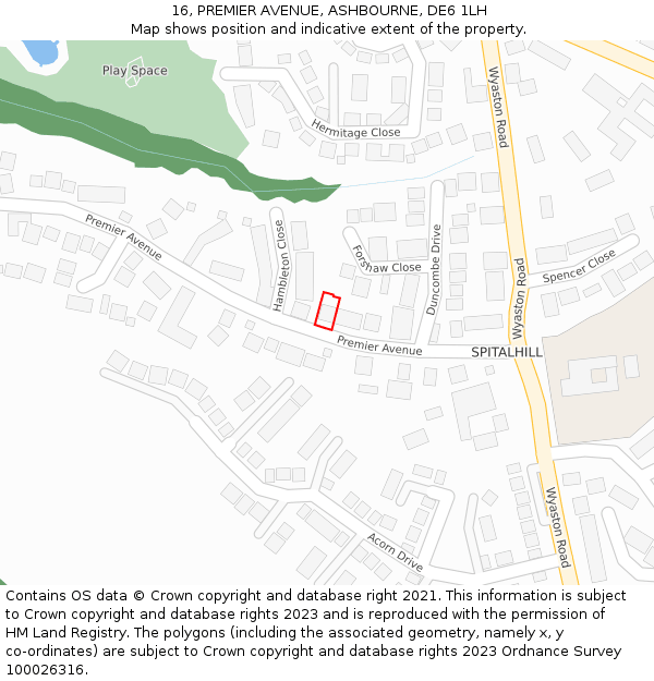 16, PREMIER AVENUE, ASHBOURNE, DE6 1LH: Location map and indicative extent of plot