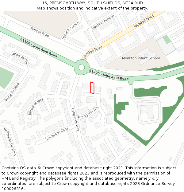 16, PRENSGARTH WAY, SOUTH SHIELDS, NE34 9HD: Location map and indicative extent of plot