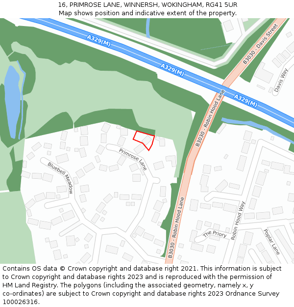 16, PRIMROSE LANE, WINNERSH, WOKINGHAM, RG41 5UR: Location map and indicative extent of plot