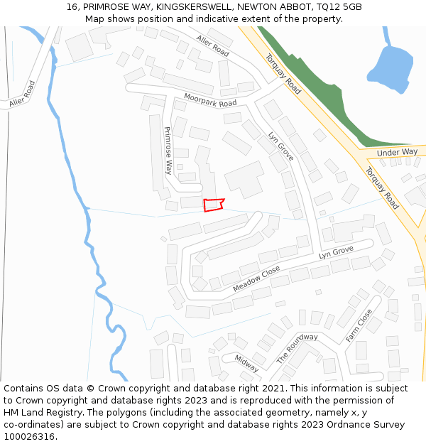 16, PRIMROSE WAY, KINGSKERSWELL, NEWTON ABBOT, TQ12 5GB: Location map and indicative extent of plot