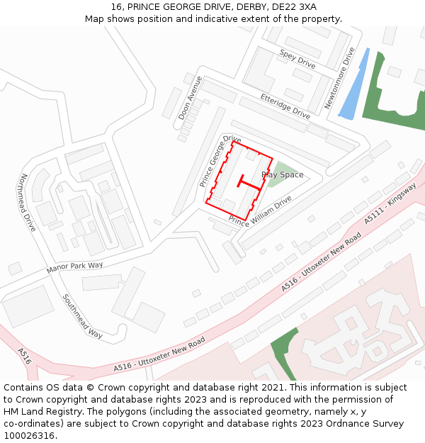 16, PRINCE GEORGE DRIVE, DERBY, DE22 3XA: Location map and indicative extent of plot