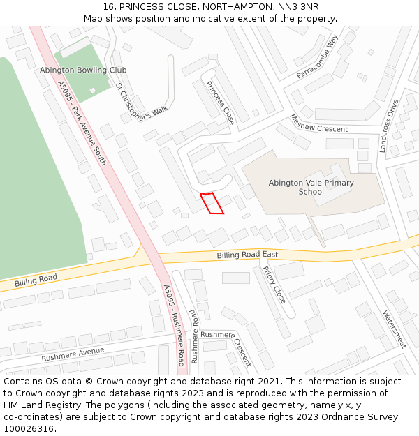 16, PRINCESS CLOSE, NORTHAMPTON, NN3 3NR: Location map and indicative extent of plot