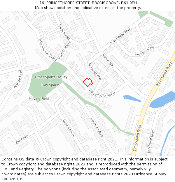 16, PRINCETHORPE STREET, BROMSGROVE, B61 0FH: Location map and indicative extent of plot