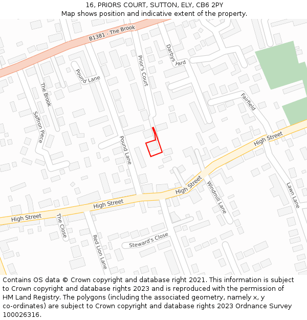 16, PRIORS COURT, SUTTON, ELY, CB6 2PY: Location map and indicative extent of plot