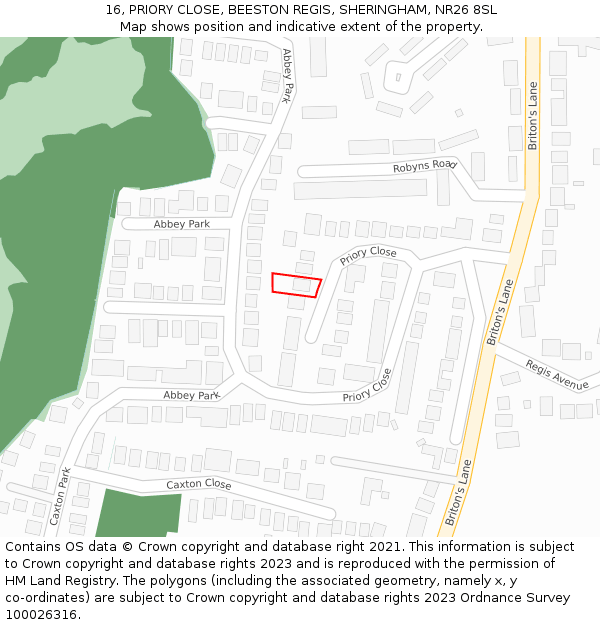 16, PRIORY CLOSE, BEESTON REGIS, SHERINGHAM, NR26 8SL: Location map and indicative extent of plot