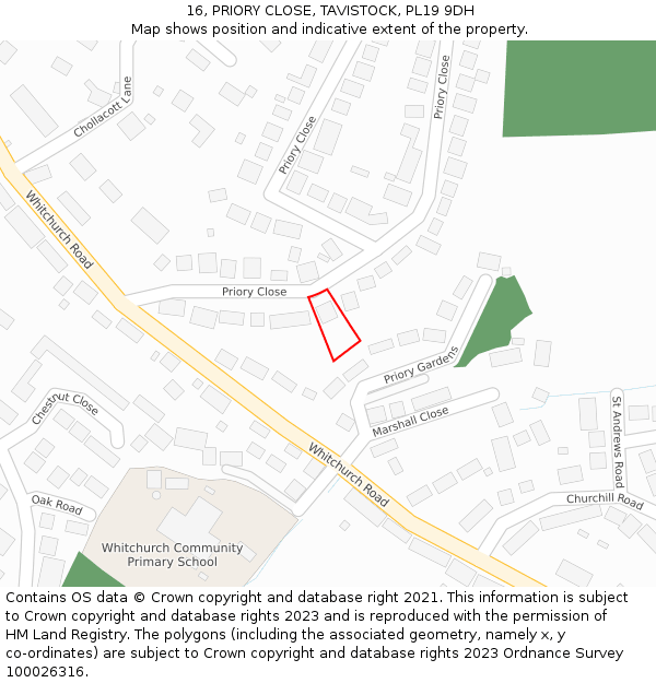 16, PRIORY CLOSE, TAVISTOCK, PL19 9DH: Location map and indicative extent of plot