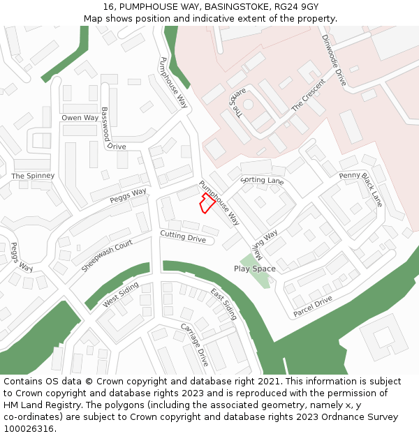 16, PUMPHOUSE WAY, BASINGSTOKE, RG24 9GY: Location map and indicative extent of plot