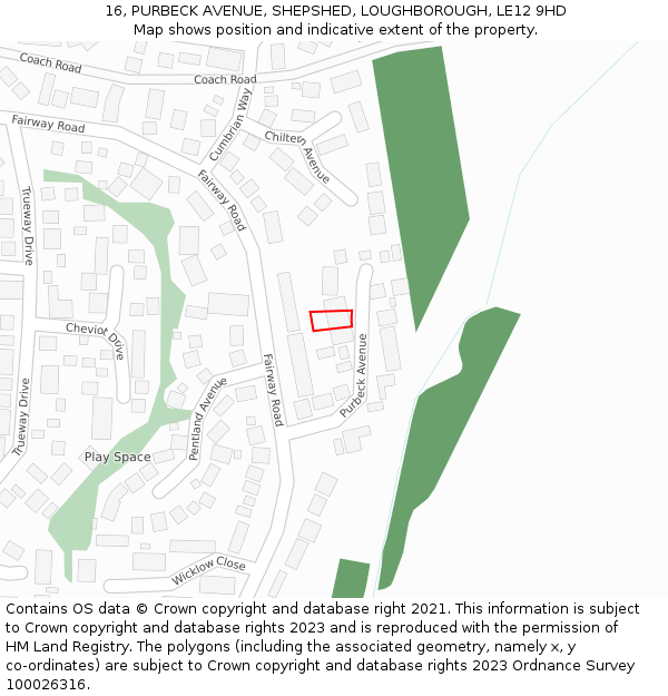 16, PURBECK AVENUE, SHEPSHED, LOUGHBOROUGH, LE12 9HD: Location map and indicative extent of plot