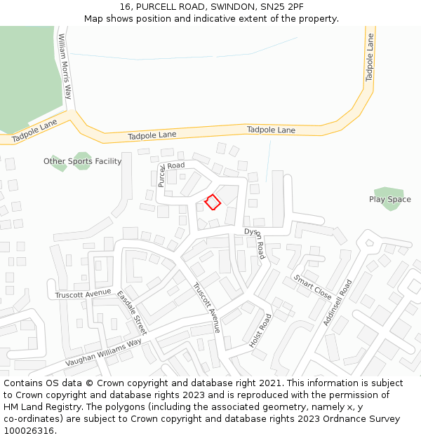 16, PURCELL ROAD, SWINDON, SN25 2PF: Location map and indicative extent of plot