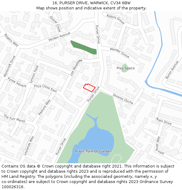 16, PURSER DRIVE, WARWICK, CV34 6BW: Location map and indicative extent of plot