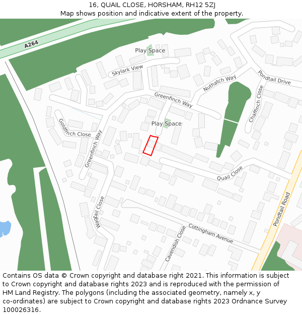 16, QUAIL CLOSE, HORSHAM, RH12 5ZJ: Location map and indicative extent of plot