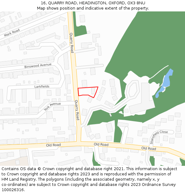 16, QUARRY ROAD, HEADINGTON, OXFORD, OX3 8NU: Location map and indicative extent of plot