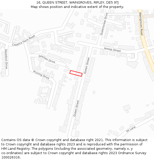 16, QUEEN STREET, WAINGROVES, RIPLEY, DE5 9TJ: Location map and indicative extent of plot