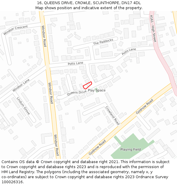 16, QUEENS DRIVE, CROWLE, SCUNTHORPE, DN17 4DL: Location map and indicative extent of plot
