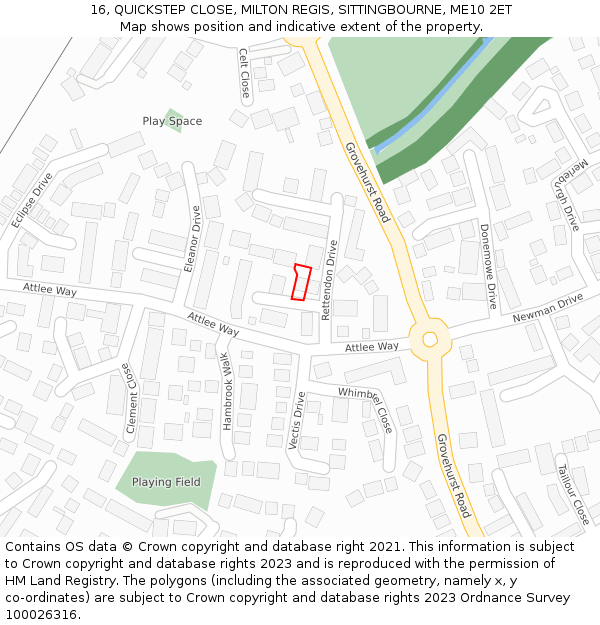 16, QUICKSTEP CLOSE, MILTON REGIS, SITTINGBOURNE, ME10 2ET: Location map and indicative extent of plot